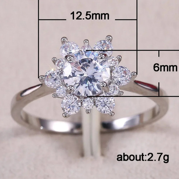 💍 Sweet Round Flower Pure Zircon Thin Silver Dainty Ring for Women, VIP385 - Picture 6 of 6